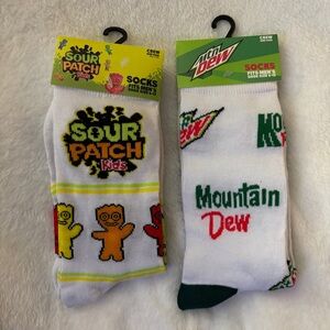 (2 Pair Lot!) NEW Men's Sour Patch Kids & Mtn Mountain Dew Novelty Crew Socks